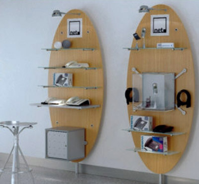 Prsentationswand, Dekorablageboden, Satufachcontainer, Prsentationsvitrine