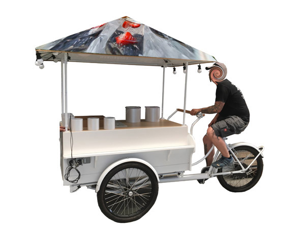 Mobiler Verkaufsstand Prsentationsstand autonomer Betrieb mit LED Leuchtpodest fr Getrnkespender