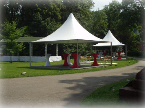 Auenveranstaltung mit Pavillons, Stehtischbezgen Easystretch, Bestuhlung, Bhnen, Podeste, Catering, Laufteppich