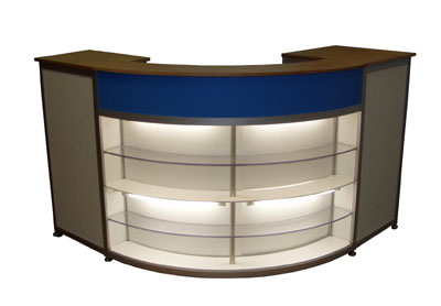 Theke mit gebogener Acrylglasblende