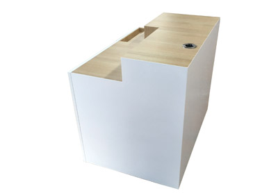 Messetheke Cateringtheke Rollbar weiß lackiert mit abschließbaren Türen