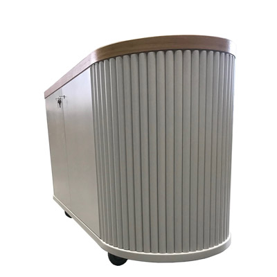 Loungeserie Elversberg Sitzbank mit integrierten Tischen und Theke abschließbar und mit Rollen